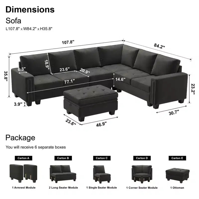 Belffin Modular Velvet Tufted L Shaped Sofa Couch with Reversible Chaise Convertible Modular Sectional Sofa Set with Storage Ottoman