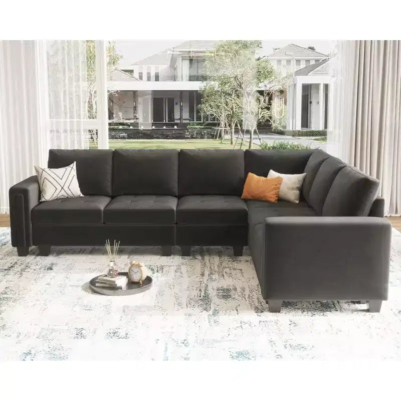 Belffin Modular Velvet Tufted L Shaped Sofa Couch with Reversible Chaise Convertible Modular Sectional Sofa Set with Storage Ottoman