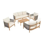 Christopher Knight Home Naveed 5-delige loungeset voor buiten van acaciahout met gevlochten touw en kussens