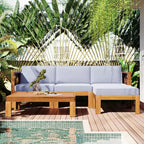 Whisen 5-delige loungeset voor terras van natuurlijk hout met kussens voor buiten en de achtertuin