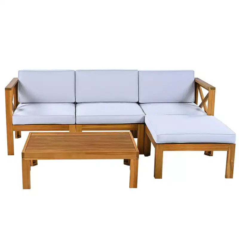 Whisen 5-delige loungeset voor terras van natuurlijk hout met kussens voor buiten en de achtertuin
