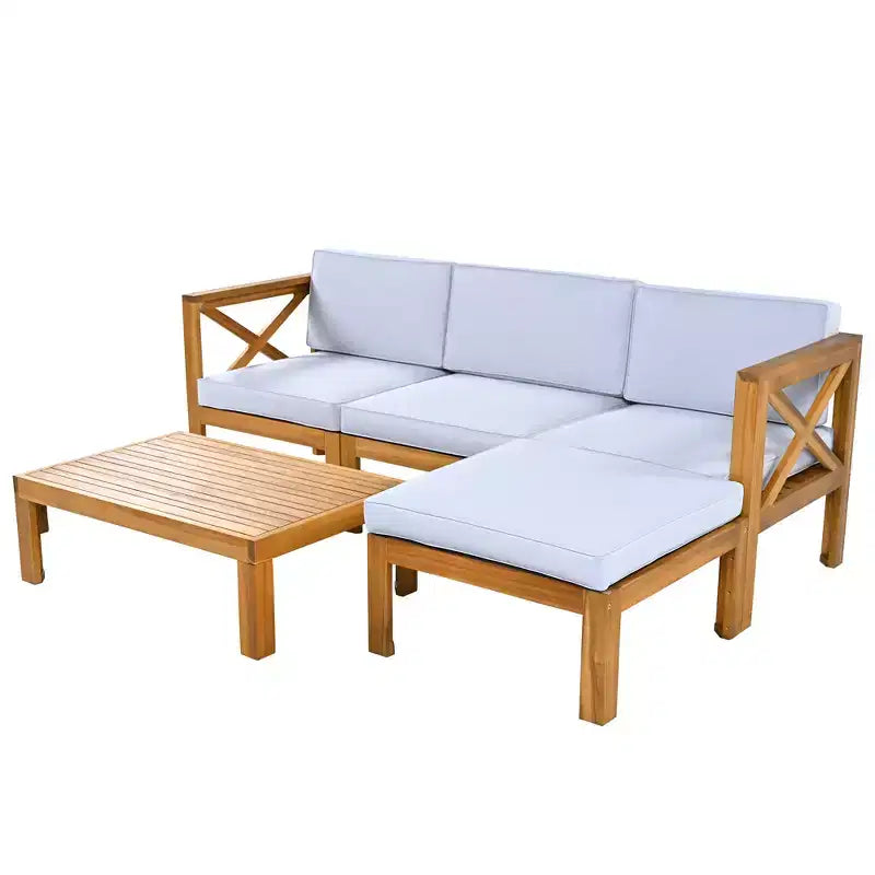 Whisen 5-delige loungeset voor terras van natuurlijk hout met kussens voor buiten en de achtertuin