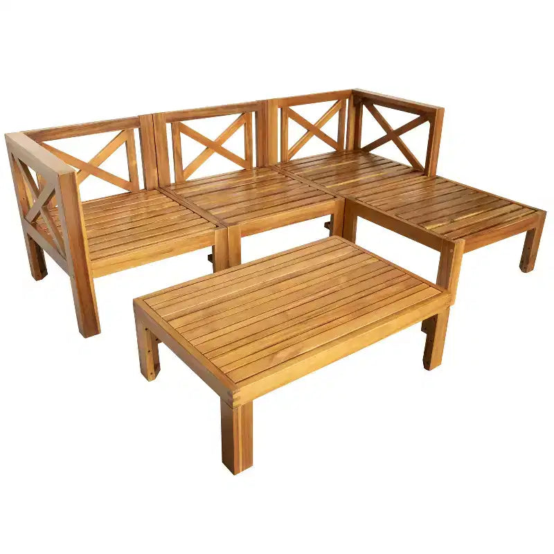 Whisen 5-delige loungeset voor terras van natuurlijk hout met kussens voor buiten en de achtertuin