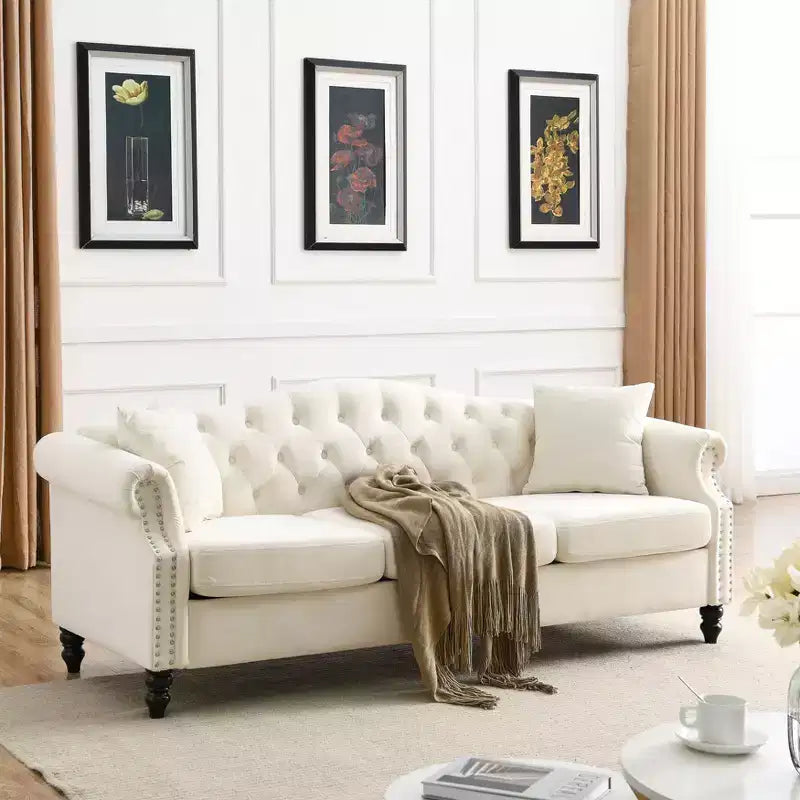 Velvet Upholstered 3-Seater and 2-Seater Combined Sofa Set