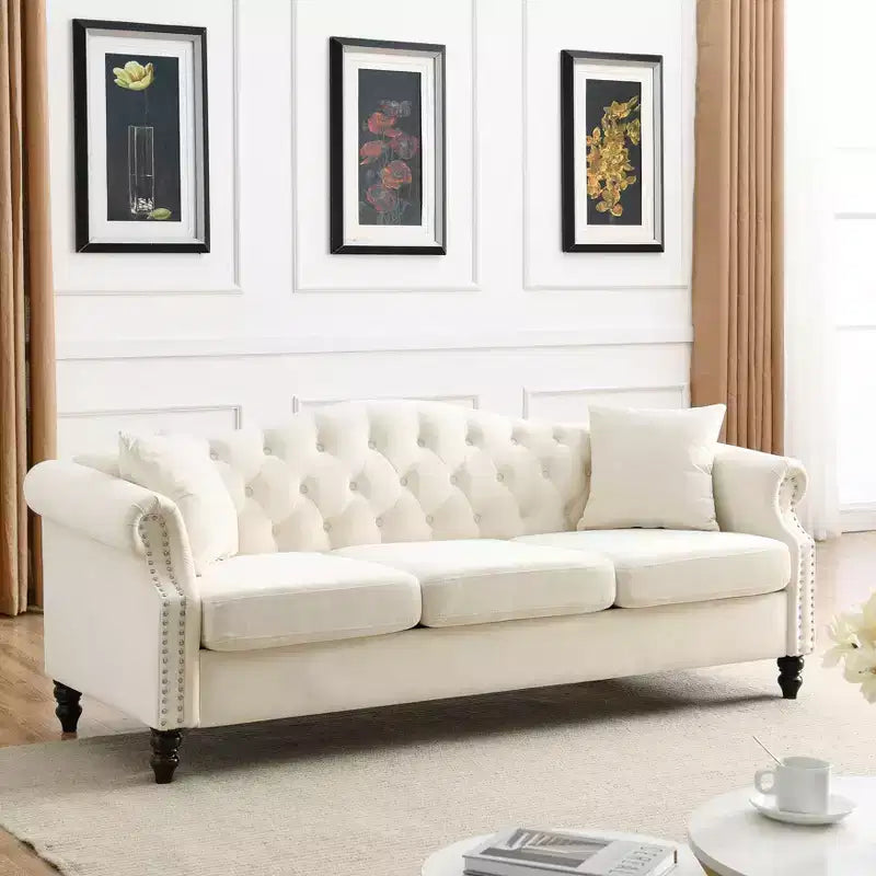 Velvet Upholstered 3-Seater and 2-Seater Combined Sofa Set