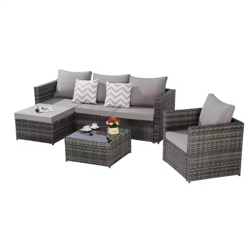 3-Piece Outdoor Patio Furniture Set: Woven L-Shaped Sectional with Single Sofa, Detachable Lounger, and Coffee Table for Cozy Conversations
