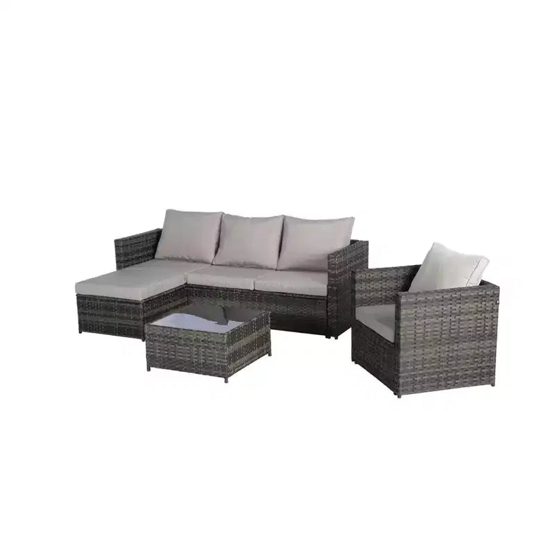 3-Piece Outdoor Patio Furniture Set: Woven L-Shaped Sectional with Single Sofa, Detachable Lounger, and Coffee Table for Cozy Conversations