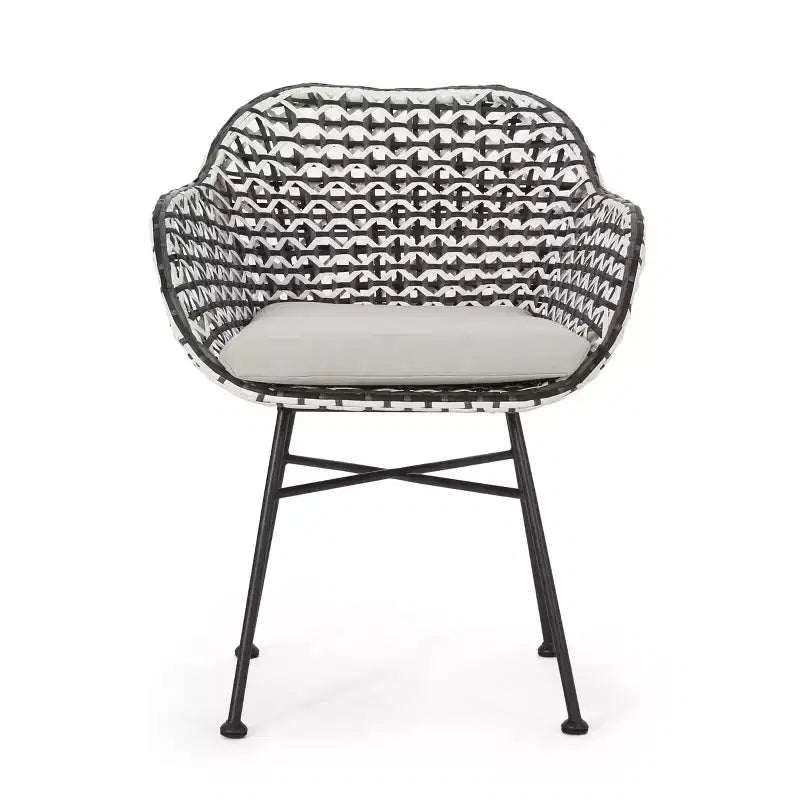 Christopher Knight Home Gulley Outdoor Wicker 3 Piece Chat Set with Cushion, White/Black