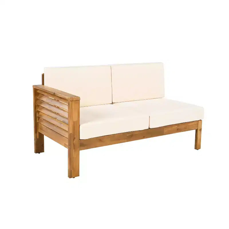 Christopher Knight Home Percy 4 Piece Patio Acacia Wood L Shape Upholstered Sectional Sofa Set with Coffee Table