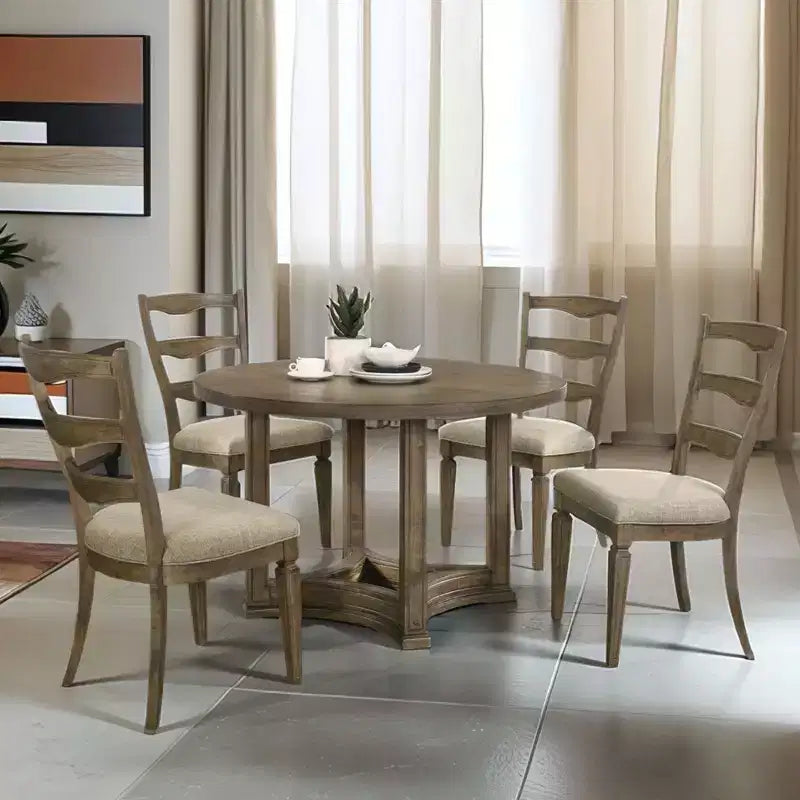Christopher Knight Home Jimmy Vintage 47 Wood 5 Piece Round Dining Table Set with 4 Upholstered Chairs