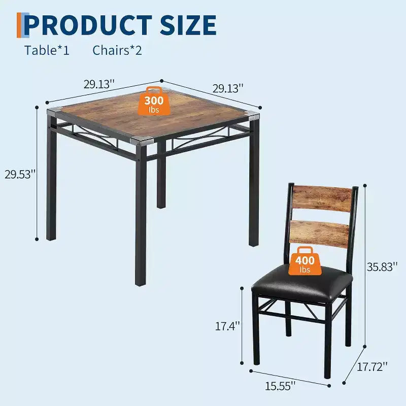 Kitchen Table with 2 Upholstered Chairs, Wood 3-Piece Kitchen Dining Room Set with Corner Protector for Small Space, Apartment, Dining room, Kitcen