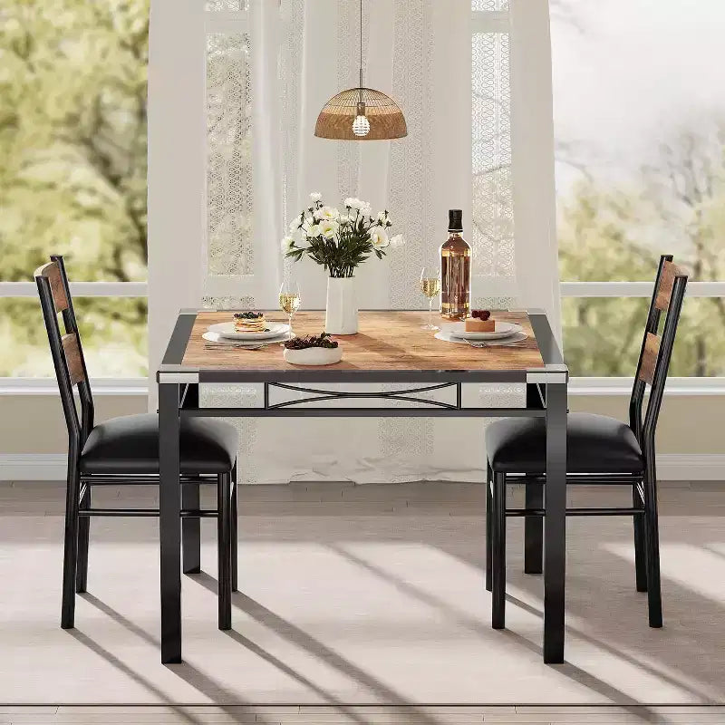 Kitchen Table with 2 Upholstered Chairs, Wood 3-Piece Kitchen Dining Room Set with Corner Protector for Small Space, Apartment, Dining room, Kitcen