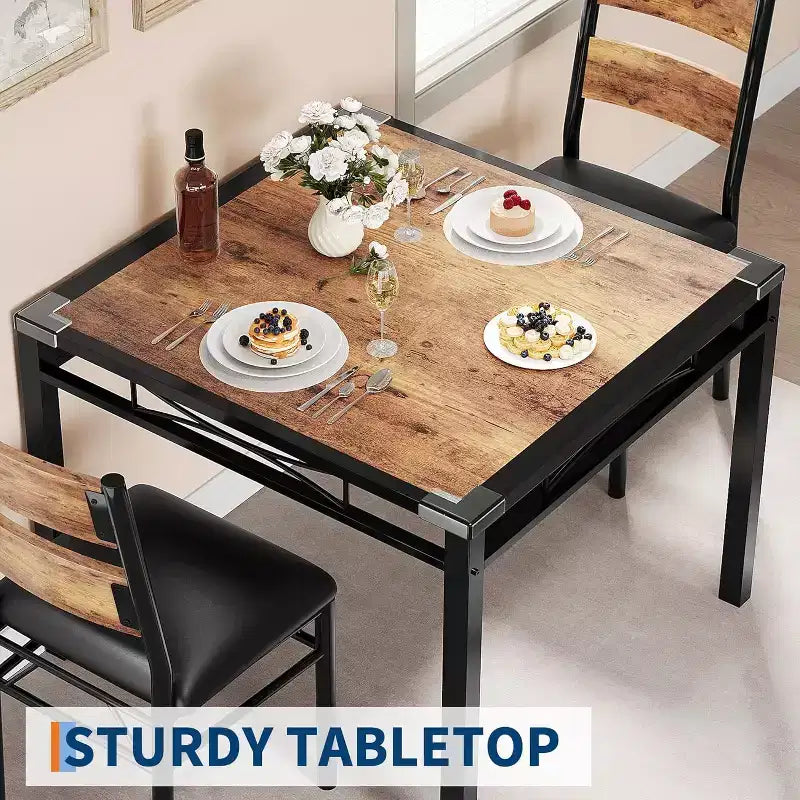 Kitchen Table with 2 Upholstered Chairs, Wood 3-Piece Kitchen Dining Room Set with Corner Protector for Small Space, Apartment, Dining room, Kitcen