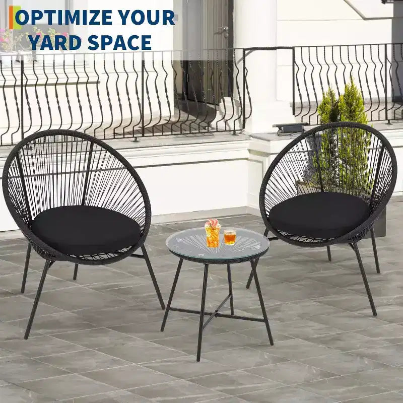 3-Piece Acapulco Patio Set  All-Weather Woven Chairs & Tempered Glass Table for Balcony/Deck