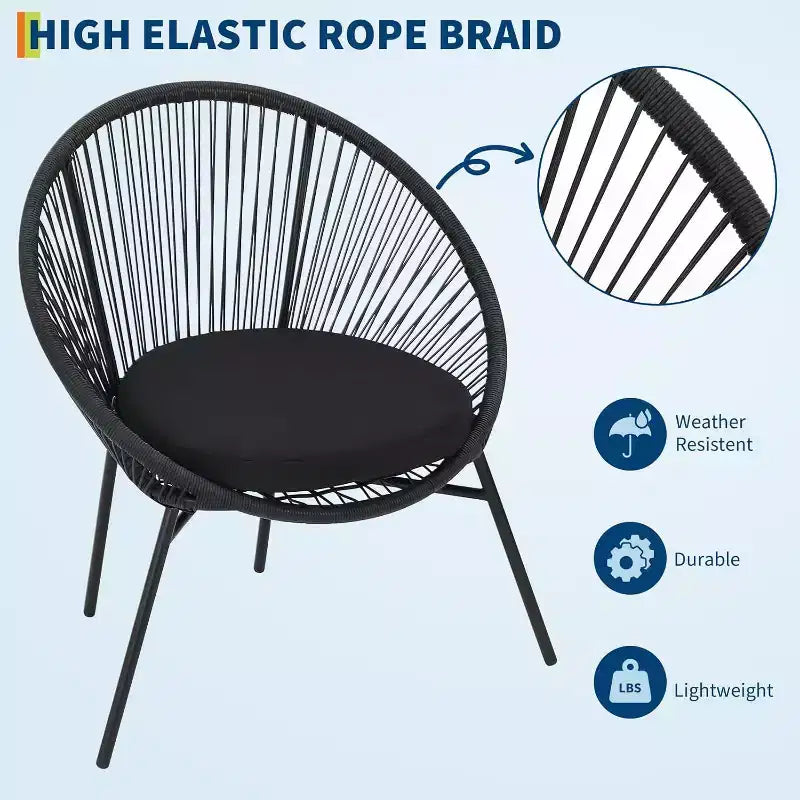 3-Piece Acapulco Patio Set  All-Weather Woven Chairs & Tempered Glass Table for Balcony/Deck
