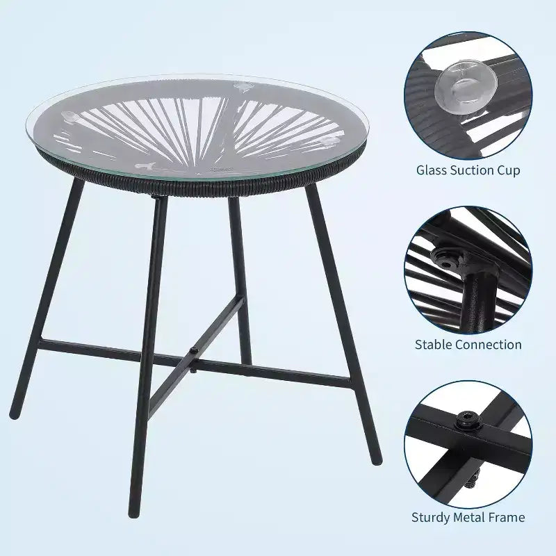 3-Piece Acapulco Patio Set  All-Weather Woven Chairs & Tempered Glass Table for Balcony/Deck