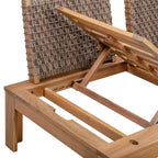 2 Piece Modular Sofa Set & Chaise Lounge Convertible with Natural Wood Finish - Teamson Home: Solid Acacia Frame & Outdoor Weather Resistant Cushions