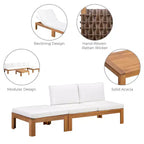 2 Piece Modular Sofa Set & Chaise Lounge Convertible with Natural Wood Finish - Teamson Home: Solid Acacia Frame & Outdoor Weather Resistant Cushions