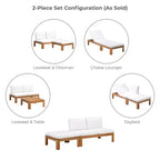 2 Piece Modular Sofa Set & Chaise Lounge Convertible with Natural Wood Finish - Teamson Home: Solid Acacia Frame & Outdoor Weather Resistant Cushions