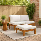 2 Piece Modular Sofa Set & Chaise Lounge Convertible with Natural Wood Finish - Teamson Home: Solid Acacia Frame & Outdoor Weather Resistant Cushions