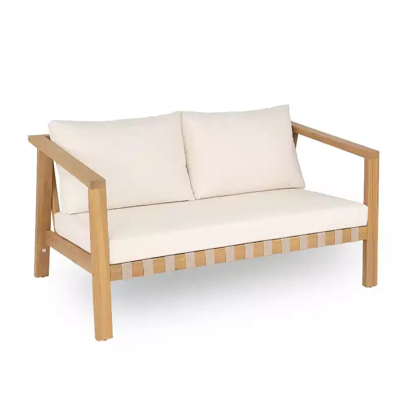 Christopher Knight Home Fraser Patio Slat Design Acacia Wood Loveseat and Coffee Table Set