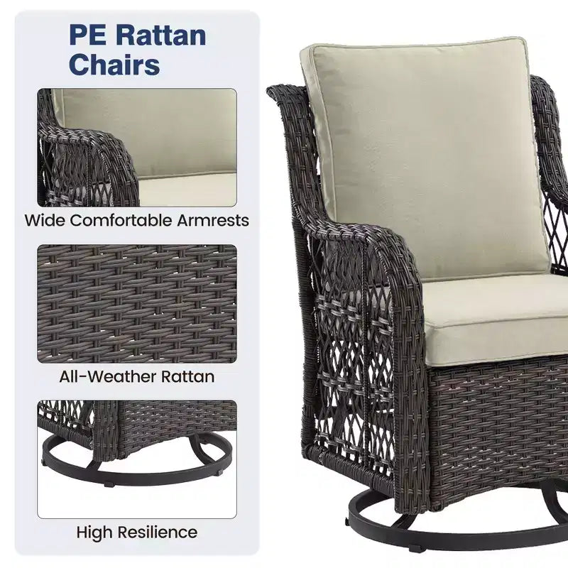 Acekool 3-delige set met draaibare schommelstoelen, bijzettafel en dikke kussens, meerdere kleuropties voor patio, veranda of bij het zwembad
