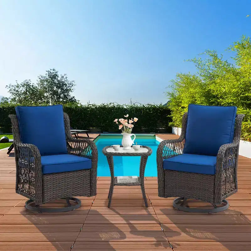 Acekool 3-delige set met draaibare schommelstoelen, bijzettafel en dikke kussens, meerdere kleuropties voor patio, veranda of bij het zwembad