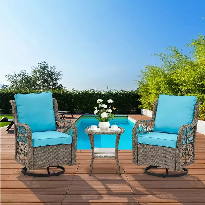 Acekool 3-delige set met draaibare schommelstoelen, bijzettafel en dikke kussens, meerdere kleuropties voor patio, veranda of bij het zwembad