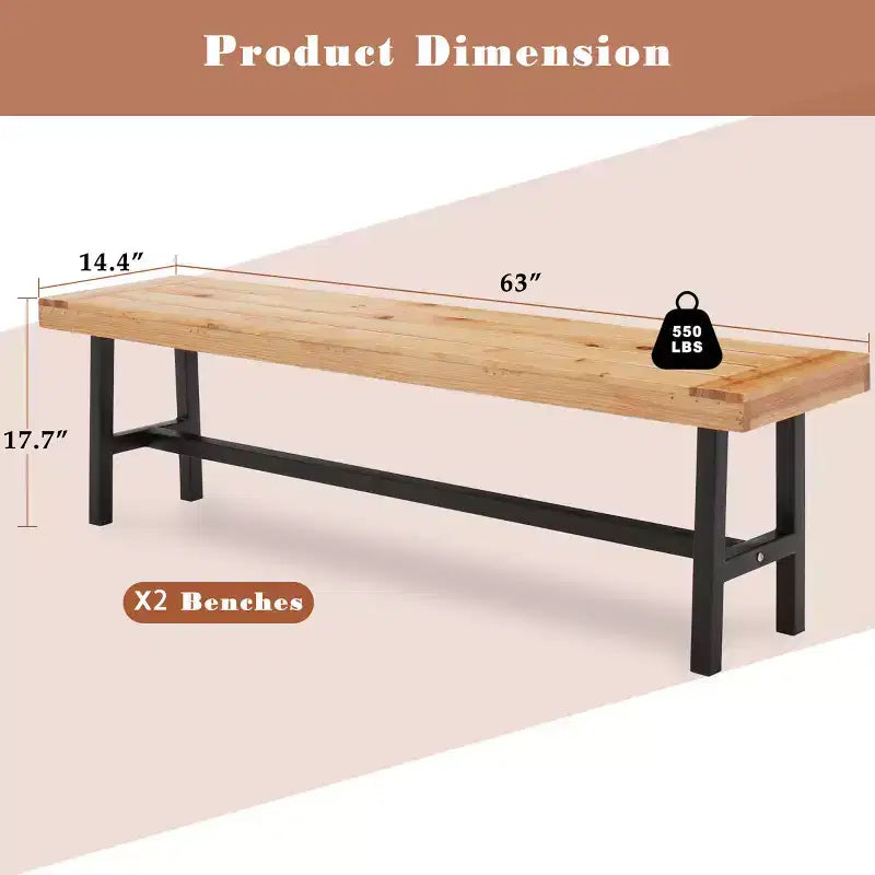 EROMMY Wooden Picnic Bench(Set of 2)