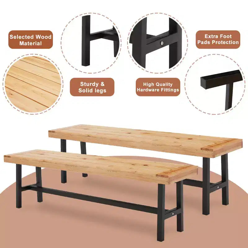 EROMMY Wooden Picnic Bench(Set of 2)