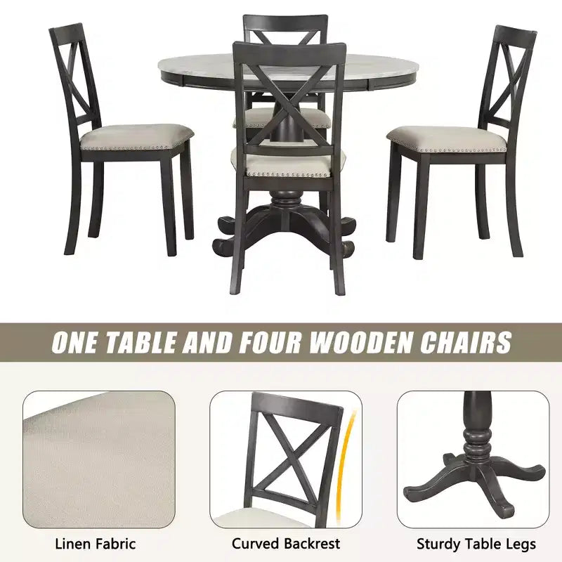 Whisen 5-Piece Dining Set with 4 Chairs
