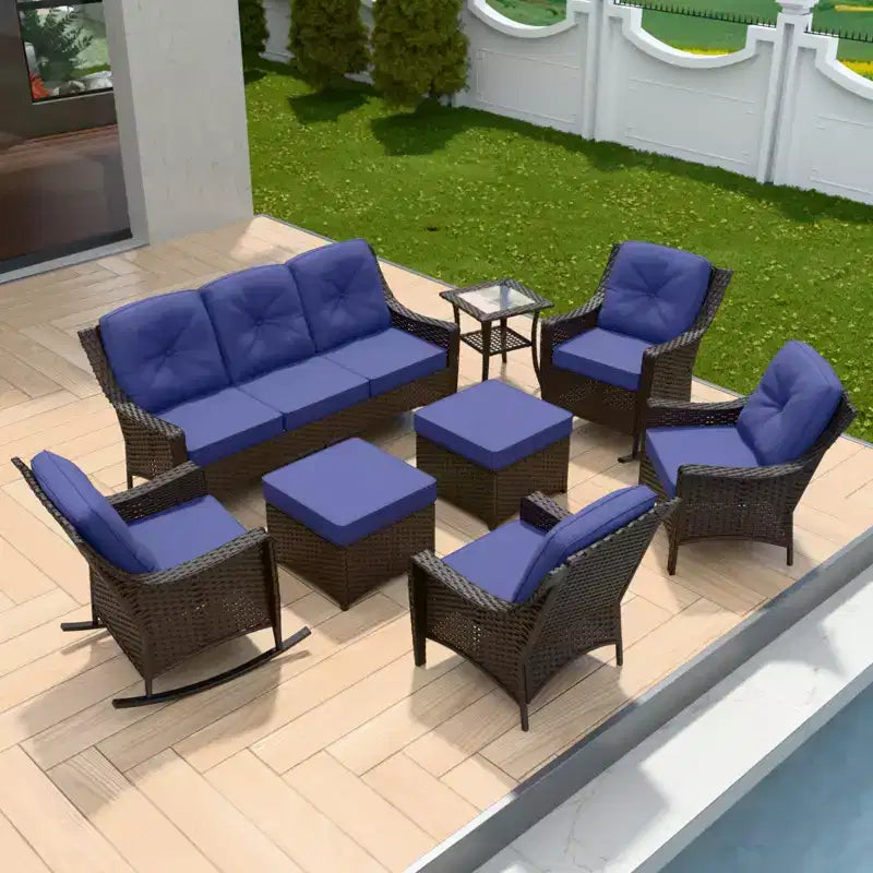 EAGLE PEAK Azure Bay 8 Pieces Wicker Outdoor Patio Furniture Set, Sofa 4 Chairs with Ottomans and Side Table