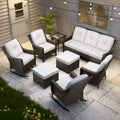 EAGLE PEAK Azure Bay 8 Pieces Wicker Outdoor Patio Furniture Set, Sofa 4 Chairs with Ottomans and Side Table