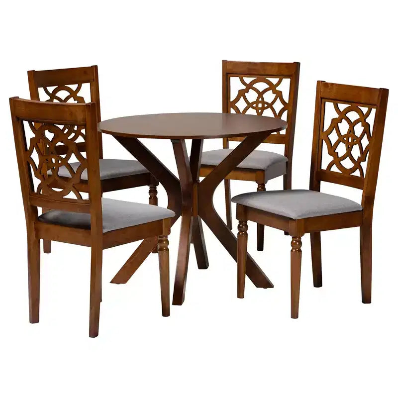 Baxton Studio Sadie moderne 5-delige eethoek van grijs en walnootkleurig hout