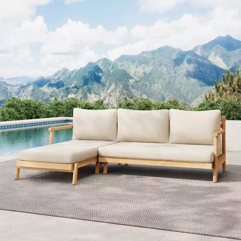 Christopher Knight Home Shane rustieke loungeset voor buiten van acaciahout met gestoffeerde loveseat en chaise longue