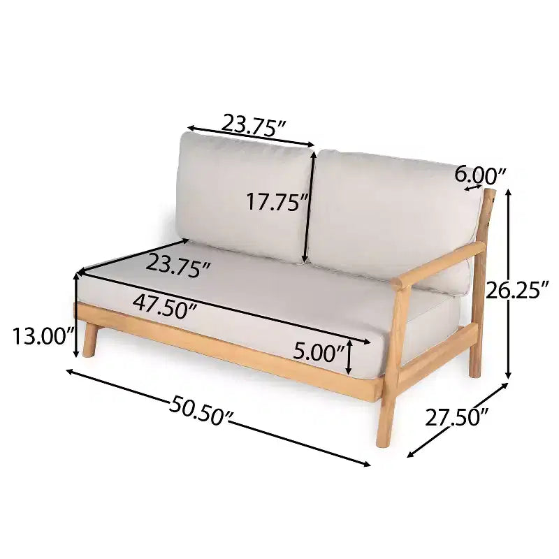 Christopher Knight Home Shane rustieke loungeset voor buiten van acaciahout met gestoffeerde loveseat en chaise longue
