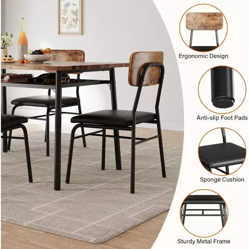 3-Piece Dining Set for 2 with Storage Rack  Metal Frame Square Table & Upholstered Chairs, Space-Saving Apartment Kitchen Set