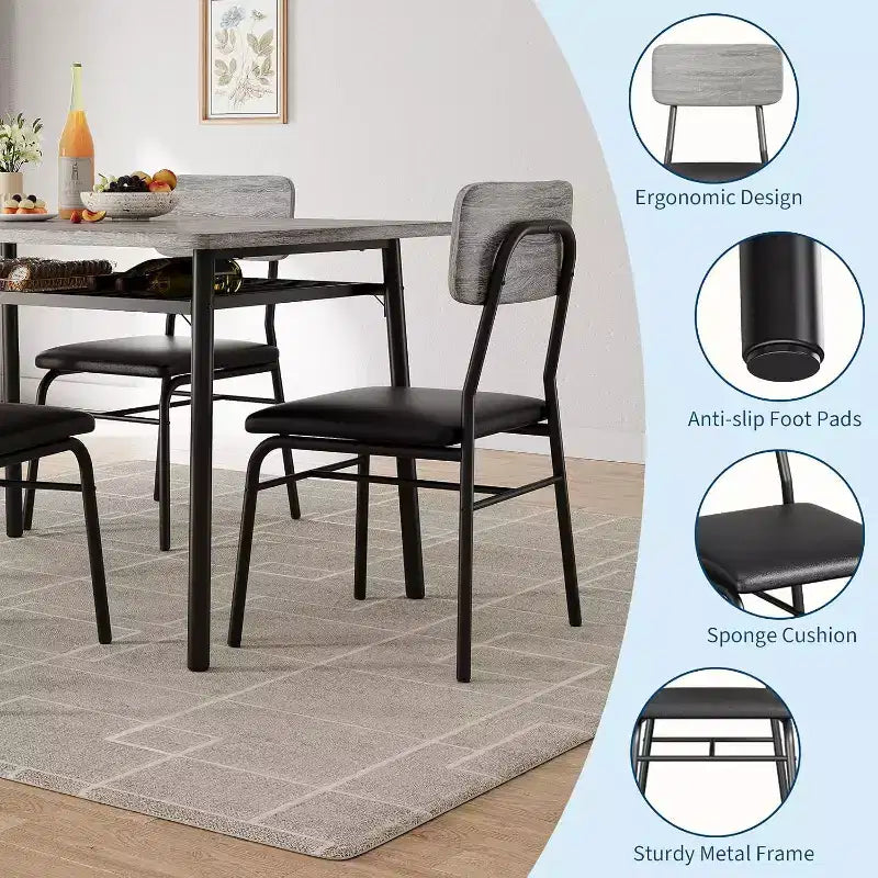 3-Piece Dining Set for 2 with Storage Rack  Metal Frame Square Table & Upholstered Chairs, Space-Saving Apartment Kitchen Set