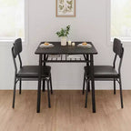 3-Piece Dining Set for 2 with Storage Rack  Metal Frame Square Table & Upholstered Chairs, Space-Saving Apartment Kitchen Set