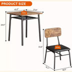 3-Piece Dining Set for 2 with Storage Rack  Metal Frame Square Table & Upholstered Chairs, Space-Saving Apartment Kitchen Set
