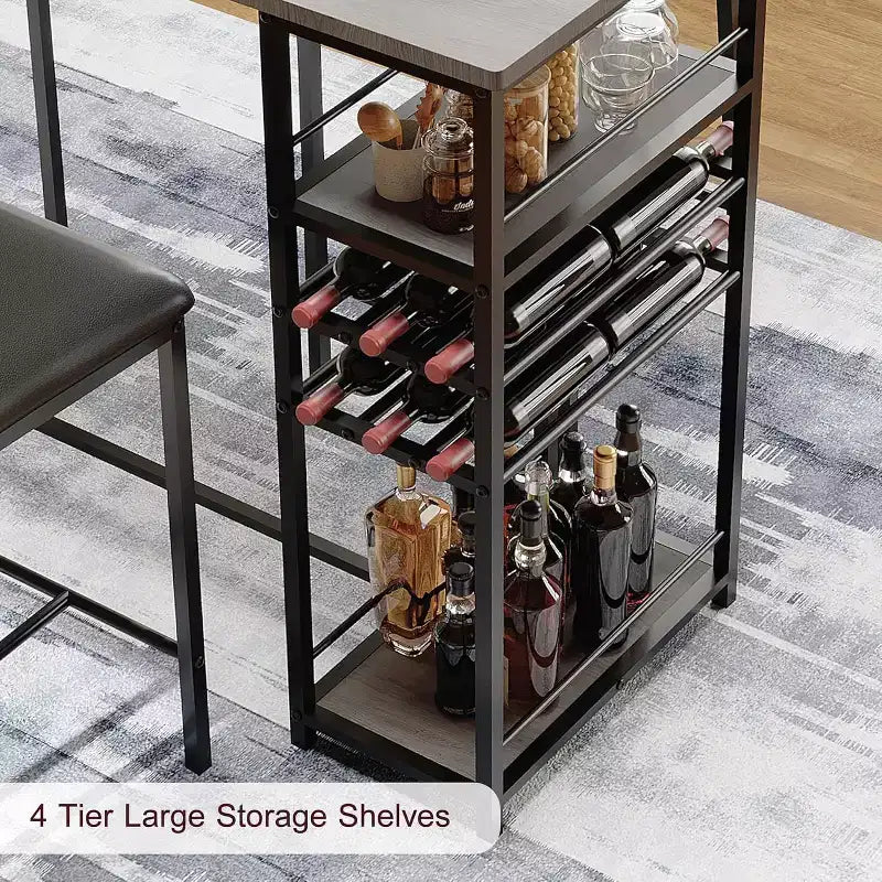 Counter-Height Dining Set for 2 with Storage Shelves  Bistro Table & Upholstered Chairs, Space-Saving Kitchen Set for Apartments