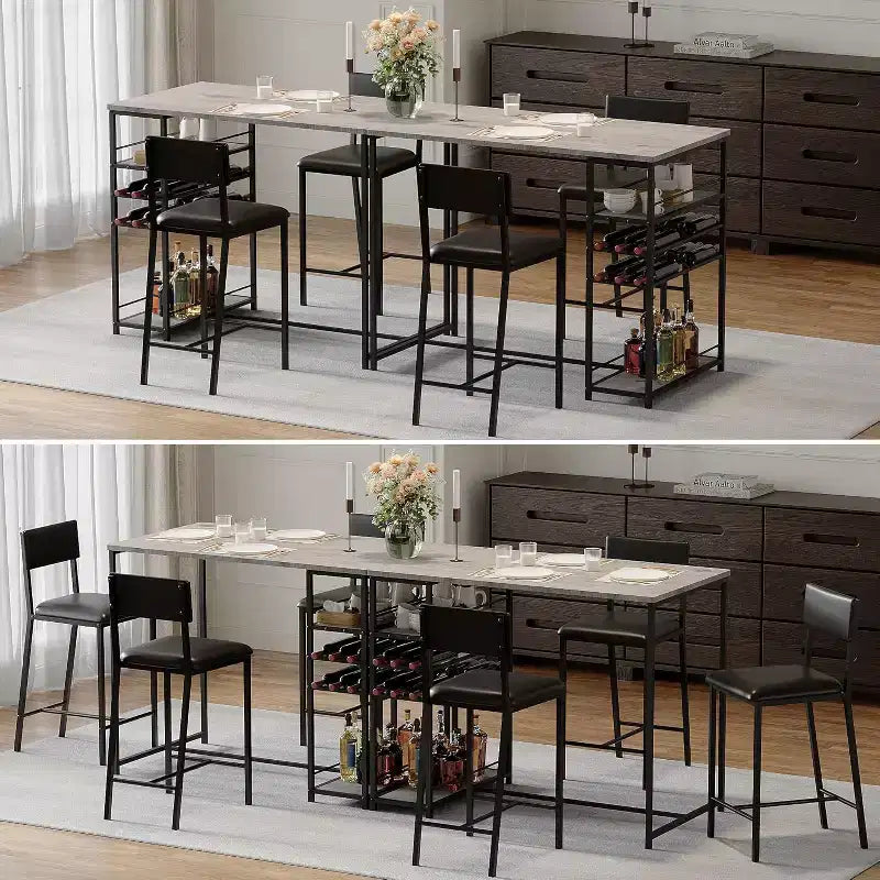 Counter-Height Dining Set for 2 with Storage Shelves  Bistro Table & Upholstered Chairs, Space-Saving Kitchen Set for Apartments