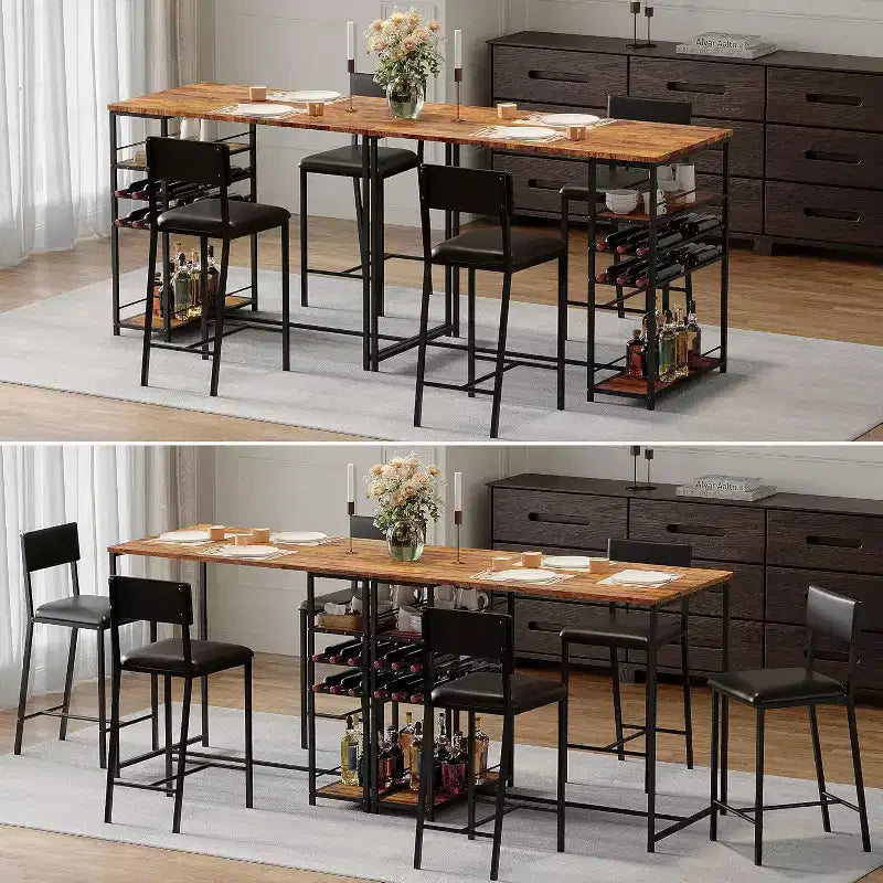 Counter-Height Dining Set for 2 with Storage Shelves  Bistro Table & Upholstered Chairs, Space-Saving Kitchen Set for Apartments