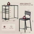 Counter-Height Dining Set for 2 with Storage Shelves  Bistro Table & Upholstered Chairs, Space-Saving Kitchen Set for Apartments