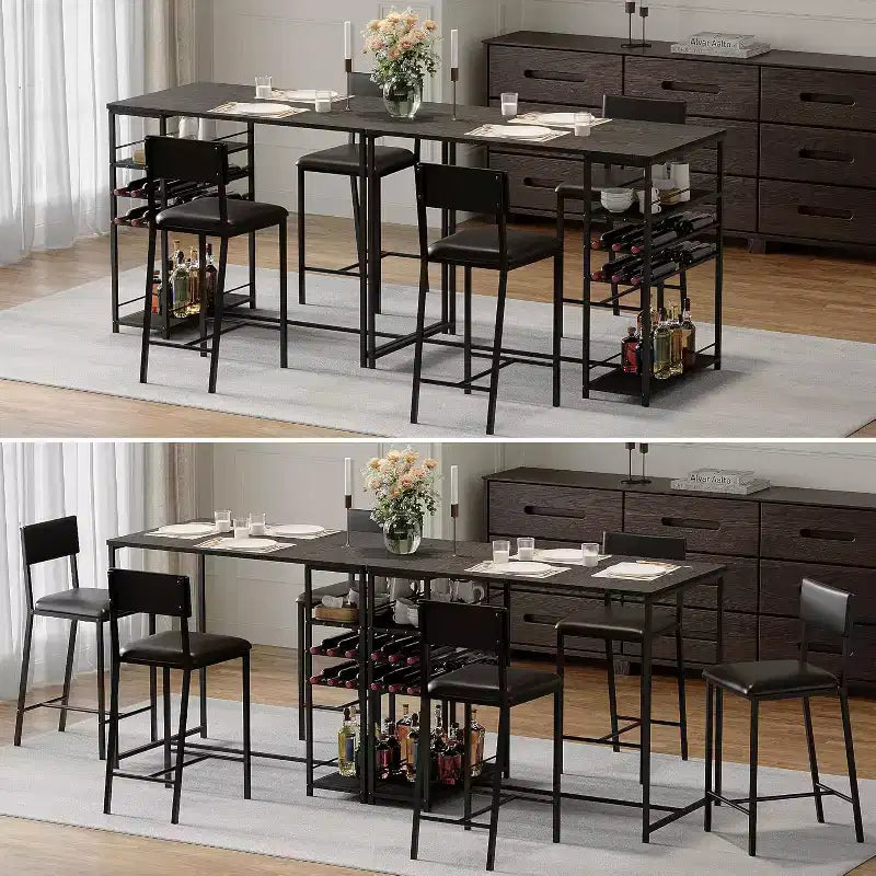 Counter-Height Dining Set for 2 with Storage Shelves  Bistro Table & Upholstered Chairs, Space-Saving Kitchen Set for Apartments