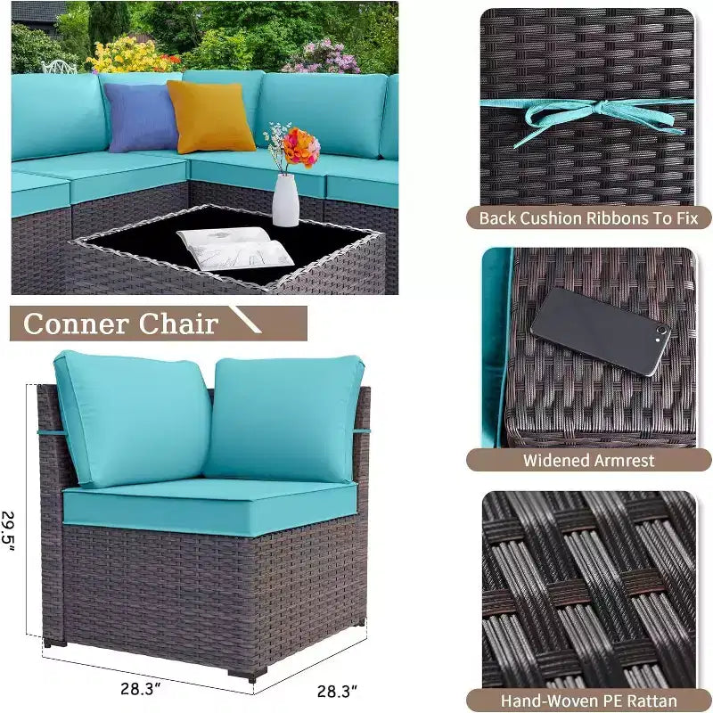 ALAULM 10-delige tuinmeubelset, loungeset voor buiten van rotan en vlechtwerk met propaanvuurtafel van 43, draaibare schommelstoelen