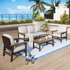 All-weather tuinmeubelset van HDPE voor buiten met beige kussens en salontafel
