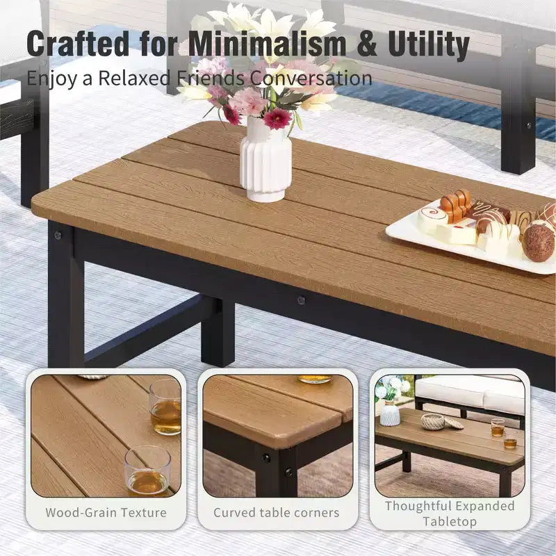 All-weather tuinmeubelset van HDPE voor buiten met beige kussens en salontafel