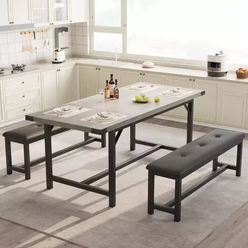 3-delige eettafelset, uitschuifbare keukentafel met 2 banken, houten eetkamerset voor 4-6 personen, ruimtebesparende eethoek voor huis of appartement