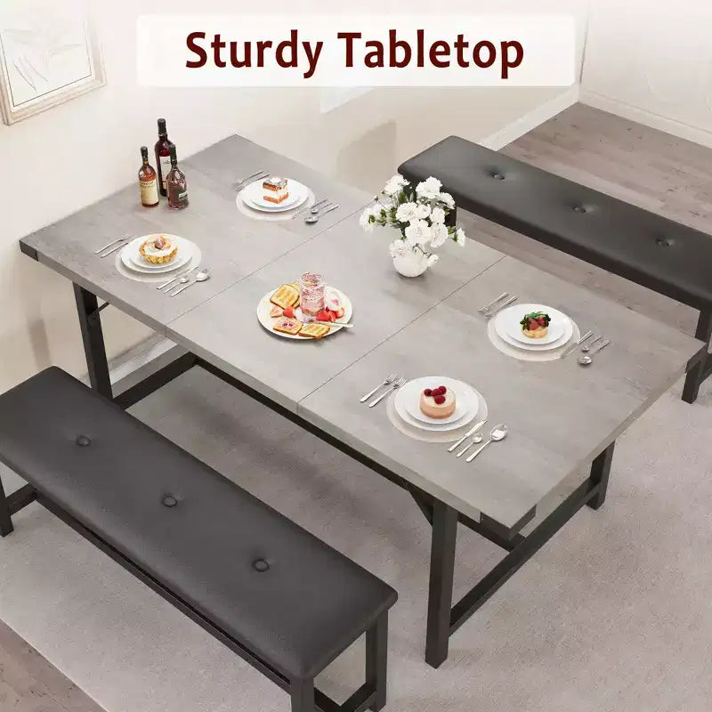 3-delige eettafelset, uitschuifbare keukentafel met 2 banken, houten eetkamerset voor 4-6 personen, ruimtebesparende eethoek voor huis of appartement